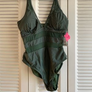 Green swimsuit mesh cutout brand new with tags never worn size L